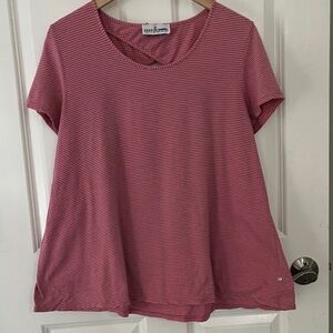 Neon Buddha Pink Striped Scoop neck Short Sleeve Flair bottom top